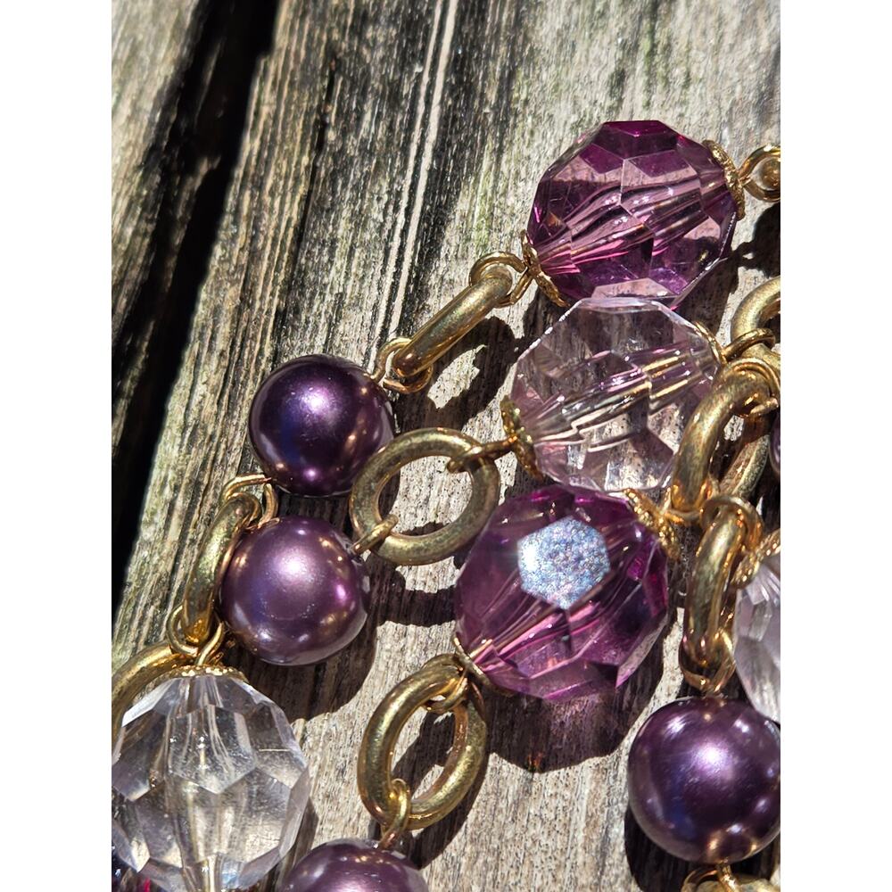 Vintage KJL Kenneth Jay Lane Violet/Clear Glass Beads & Pearl Long 44' Necklace - Picture 6 of 10